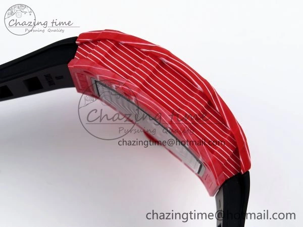 RM035 Red Carbon SONIC Best Edition Skeleton Dial on Black Rubber Strap Clone RMUL2