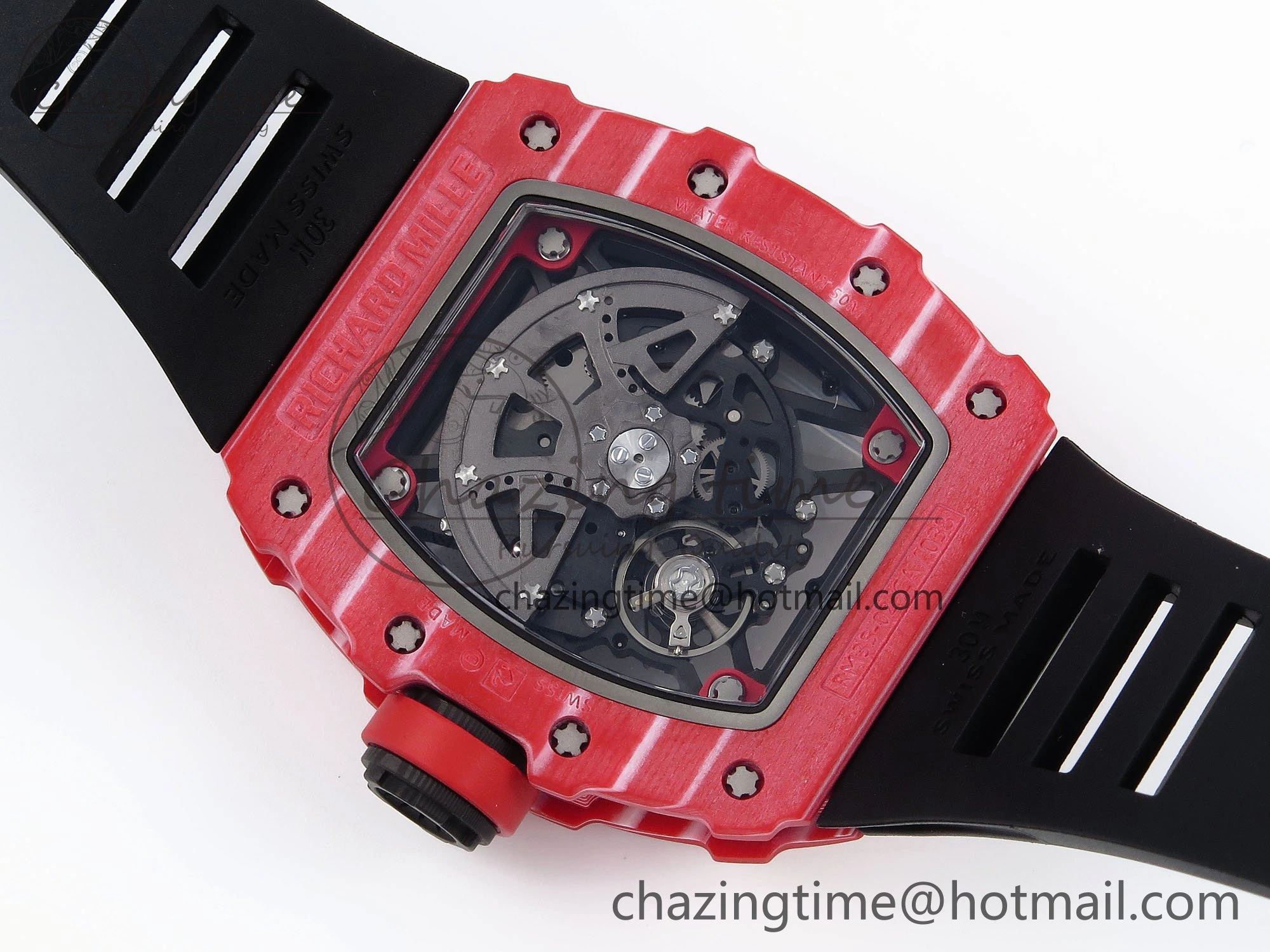RM035 Red Carbon SONIC Best Edition Skeleton Dial on Black Rubber Strap Clone RMUL2