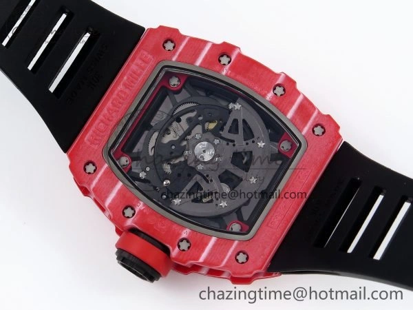 RM035 Red Carbon SONIC Best Edition Skeleton Dial on Black Rubber Strap Clone RMUL2