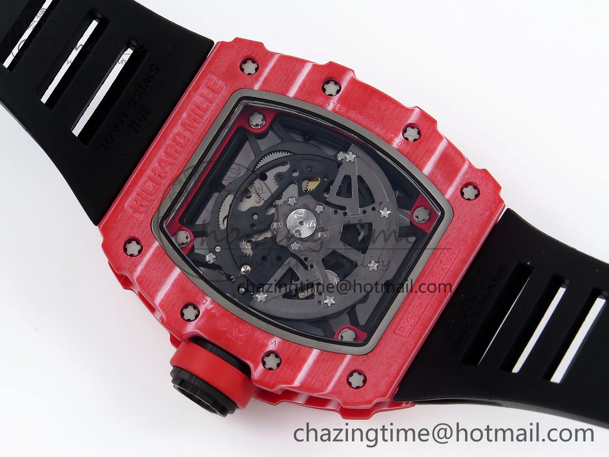 RM035 Red Carbon SONIC Best Edition Skeleton Dial on Black Rubber Strap Clone RMUL2