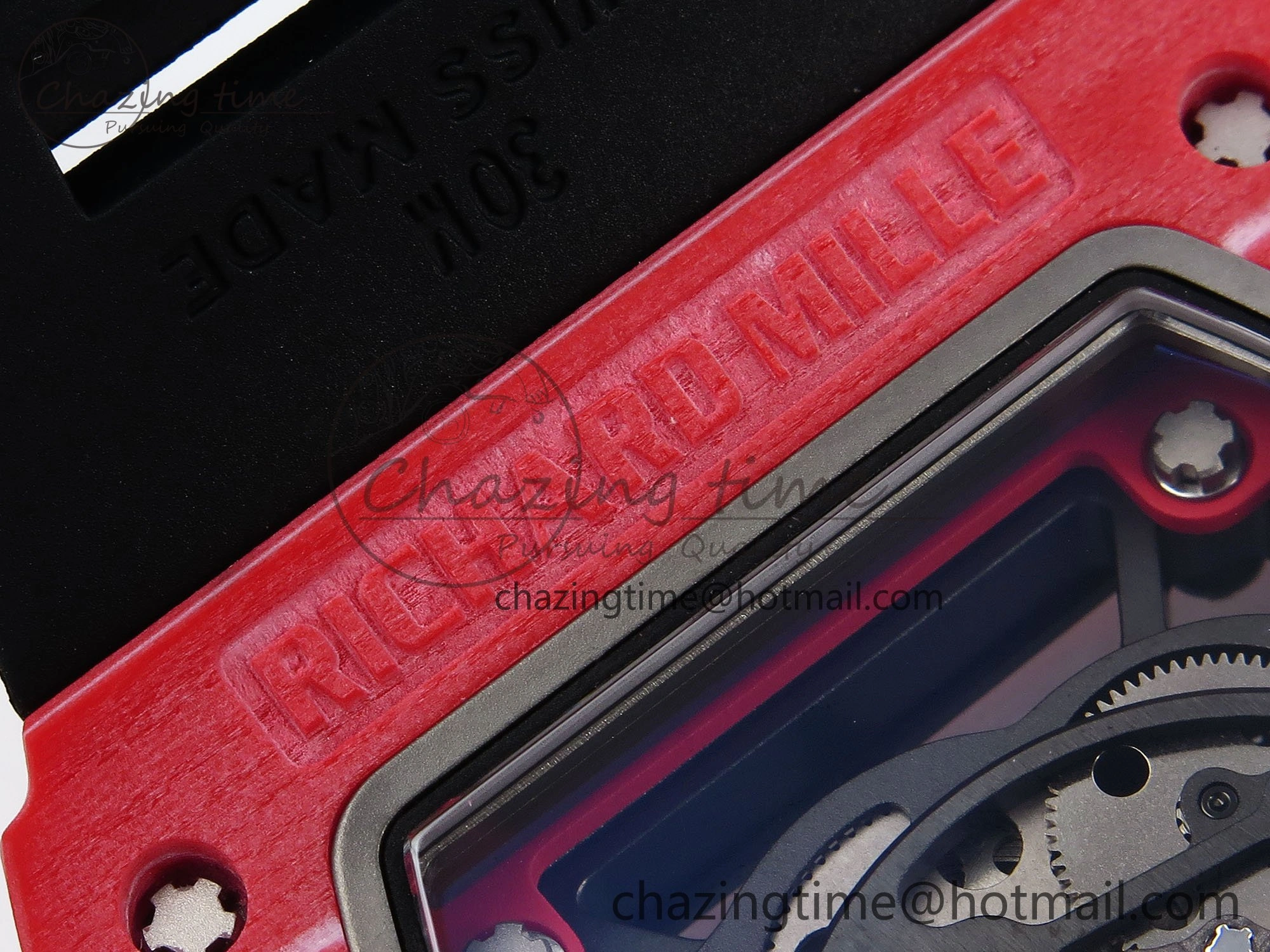 RM035 Red Carbon SONIC Best Edition Skeleton Dial on Black Rubber Strap Clone RMUL2