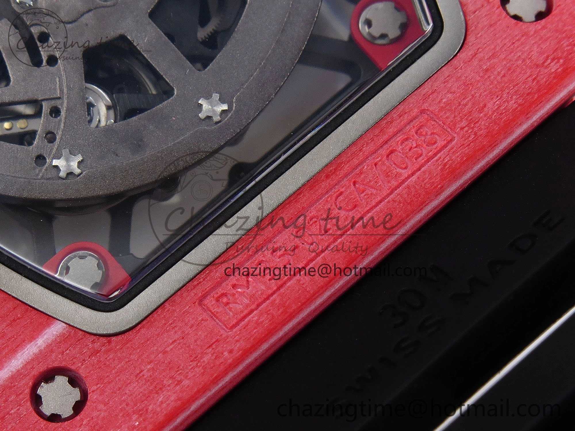 RM035 Red Carbon SONIC Best Edition Skeleton Dial on Black Rubber Strap Clone RMUL2