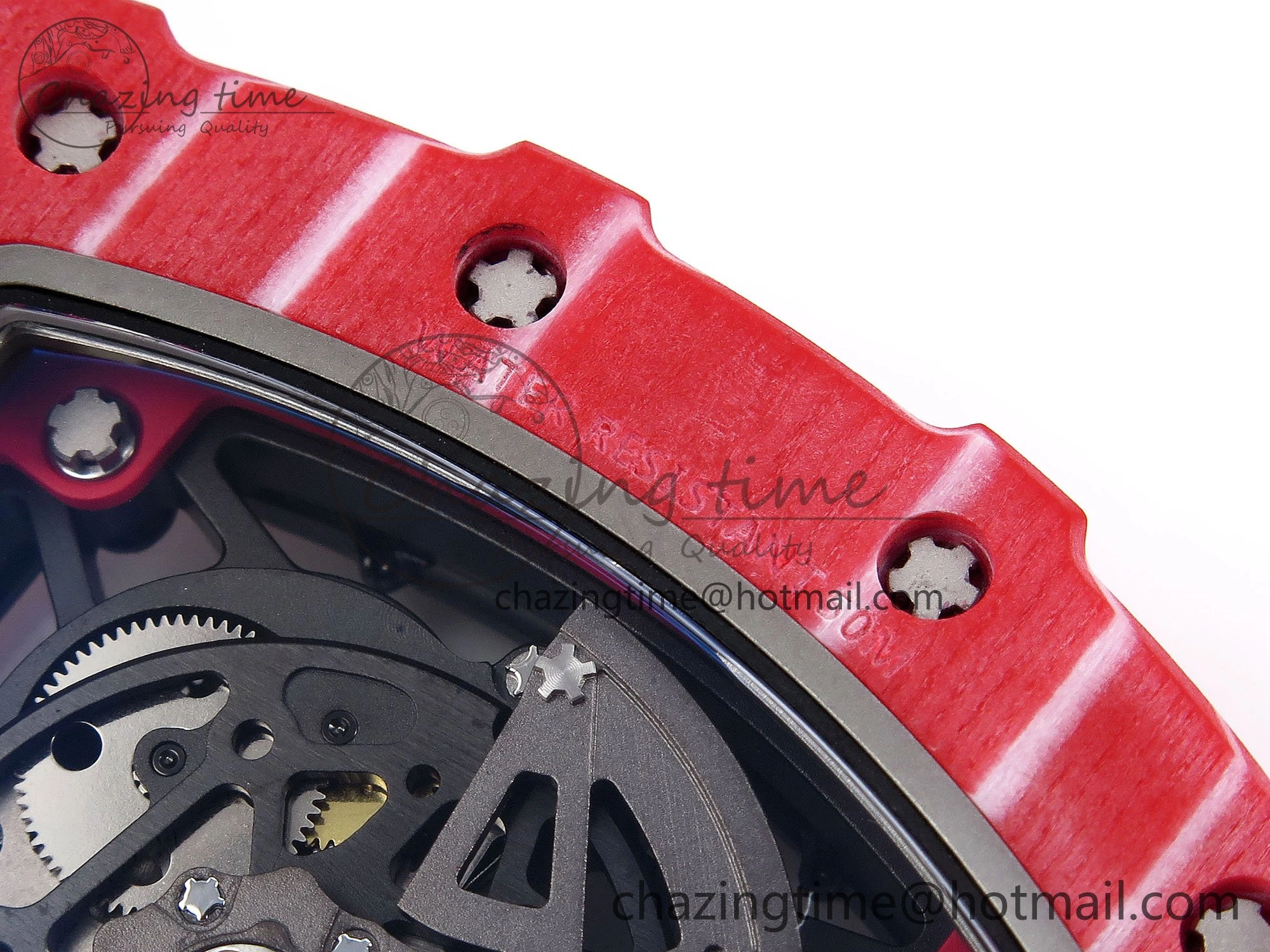 RM035 Red Carbon SONIC Best Edition Skeleton Dial on Black Rubber Strap Clone RMUL2