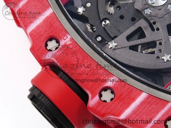 RM035 Red Carbon SONIC Best Edition Skeleton Dial on Black Rubber Strap Clone RMUL2