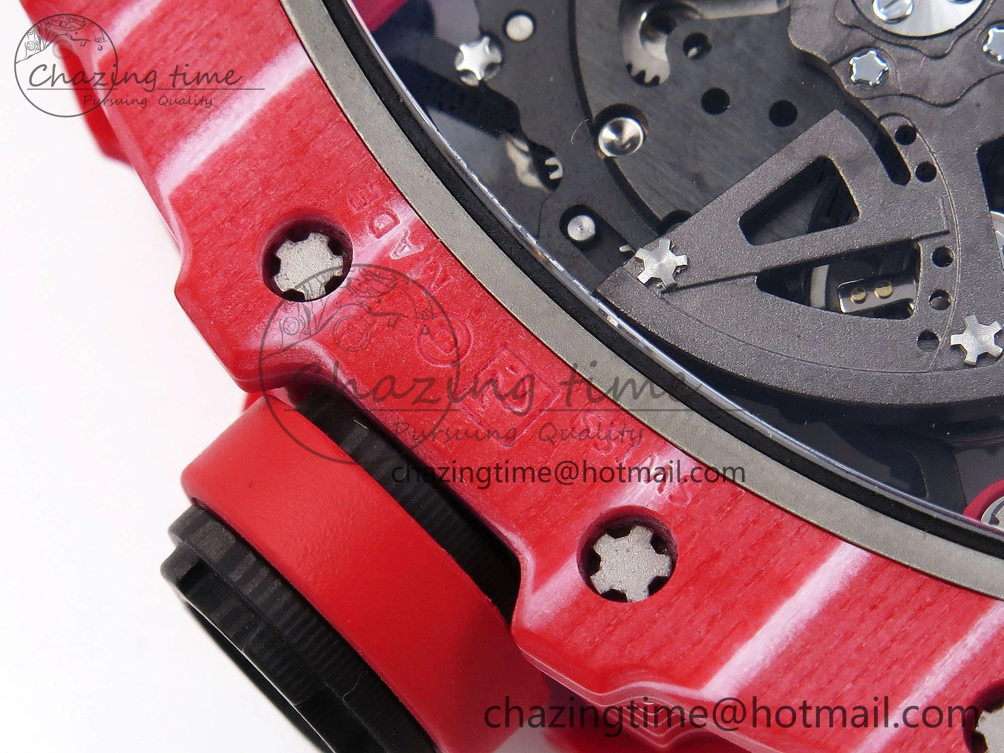 RM035 Red Carbon SONIC Best Edition Skeleton Dial on Black Rubber Strap Clone RMUL2