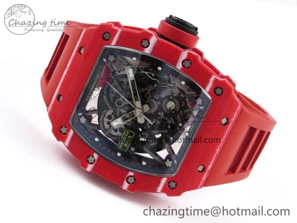 RM035 Red Carbon SONIC Best Edition Skeleton Dial on Red Rubber Strap Clone RMUL2