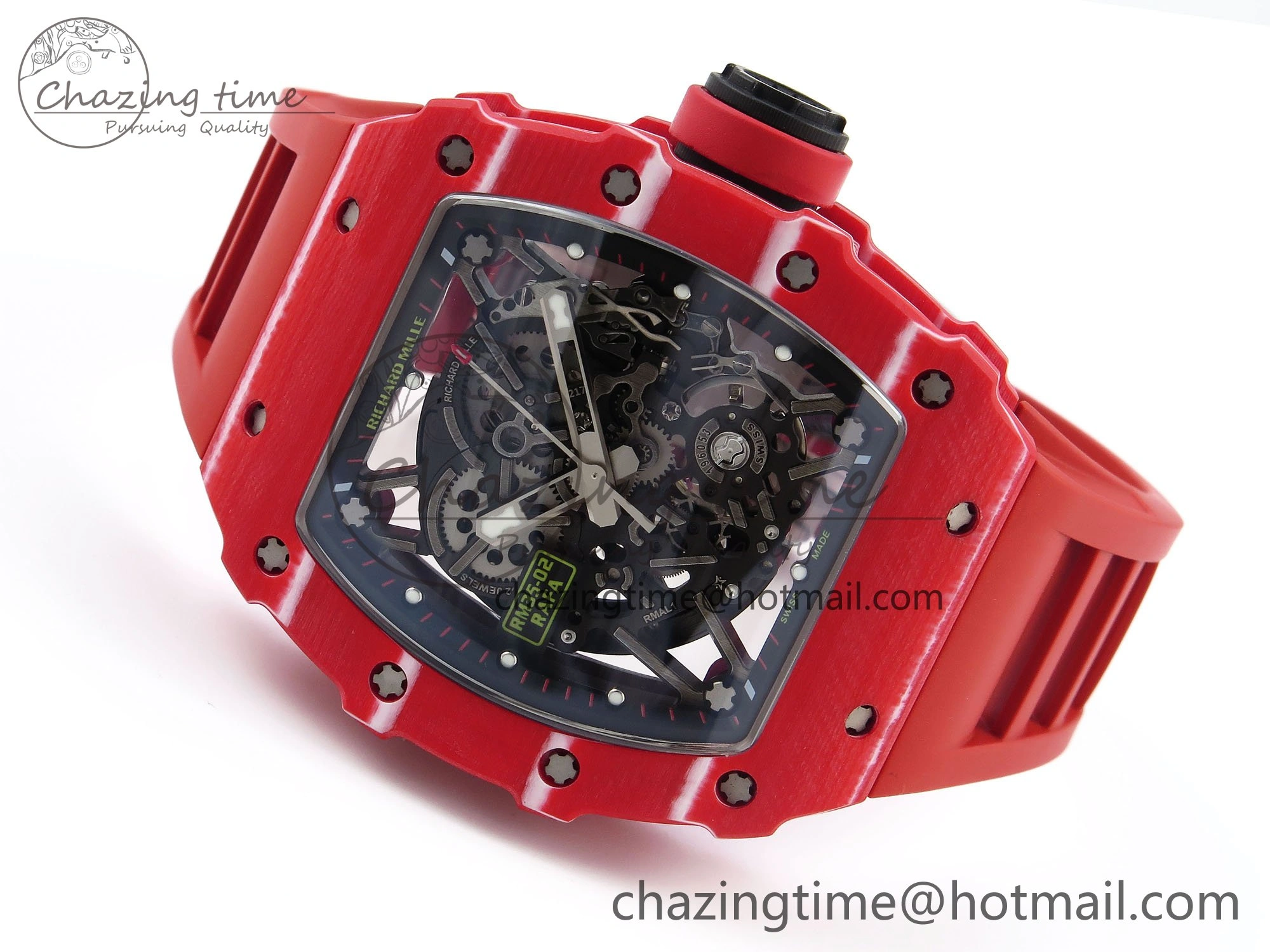 RM035 Red Carbon SONIC Best Edition Skeleton Dial on Red Rubber Strap Clone RMUL2