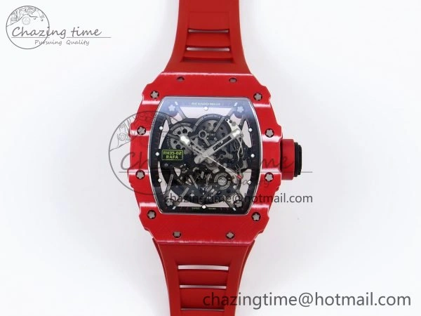 RM035 Red Carbon SONIC Best Edition Skeleton Dial on Red Rubber Strap Clone RMUL2