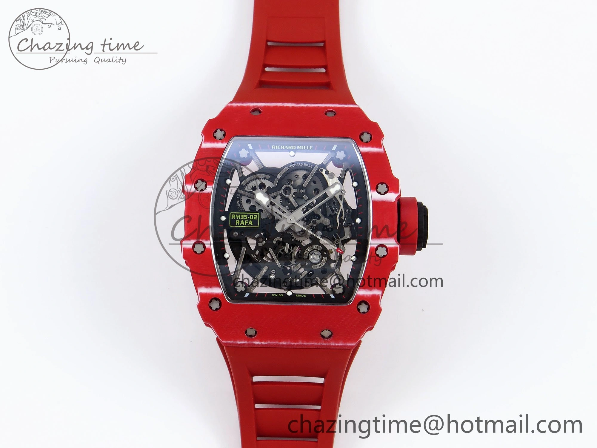 RM035 Red Carbon SONIC Best Edition Skeleton Dial on Red Rubber Strap Clone RMUL2