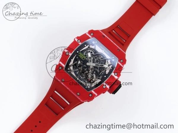 RM035 Red Carbon SONIC Best Edition Skeleton Dial on Red Rubber Strap Clone RMUL2