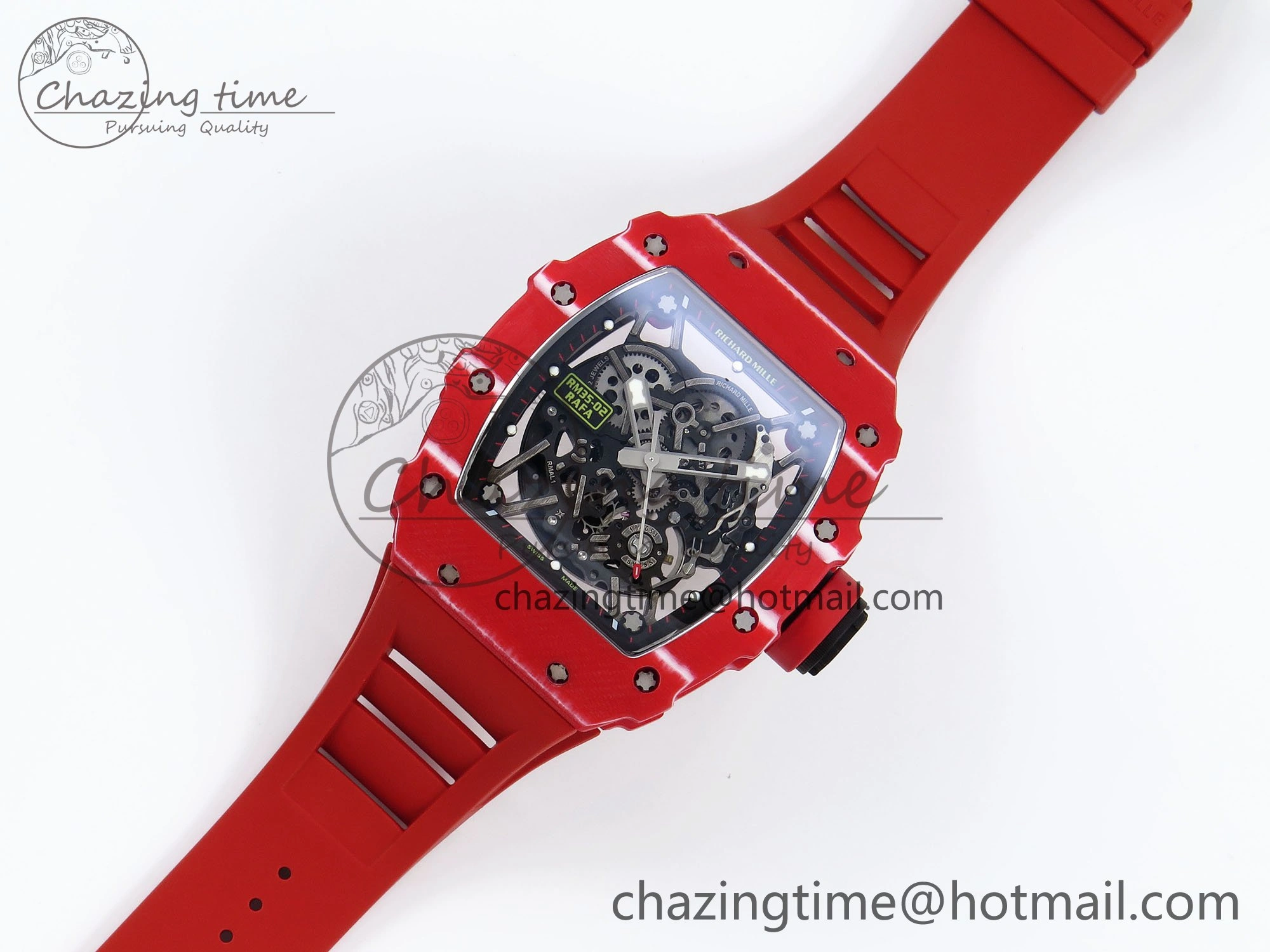 RM035 Red Carbon SONIC Best Edition Skeleton Dial on Red Rubber Strap Clone RMUL2