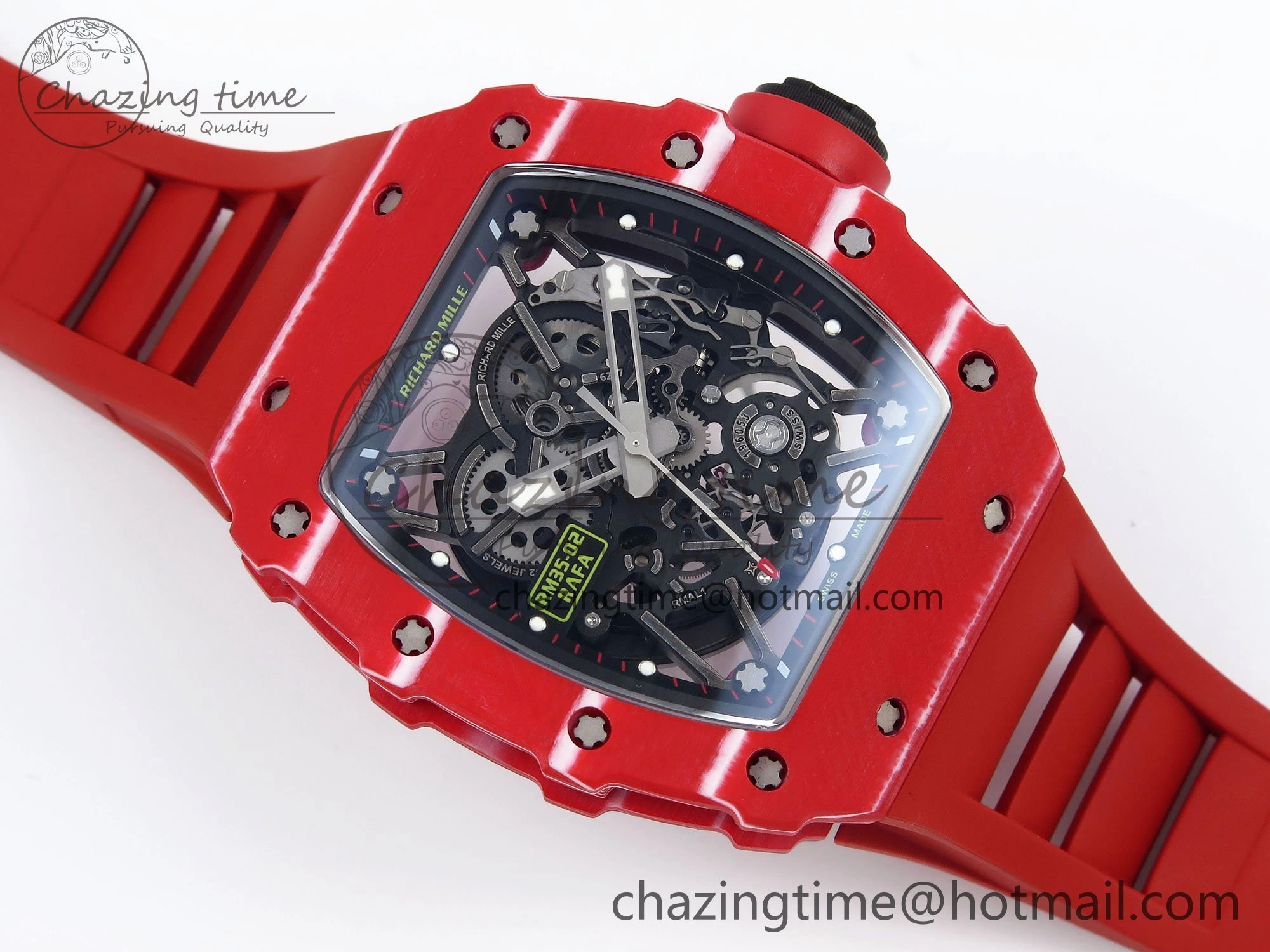 RM035 Red Carbon SONIC Best Edition Skeleton Dial on Red Rubber Strap Clone RMUL2