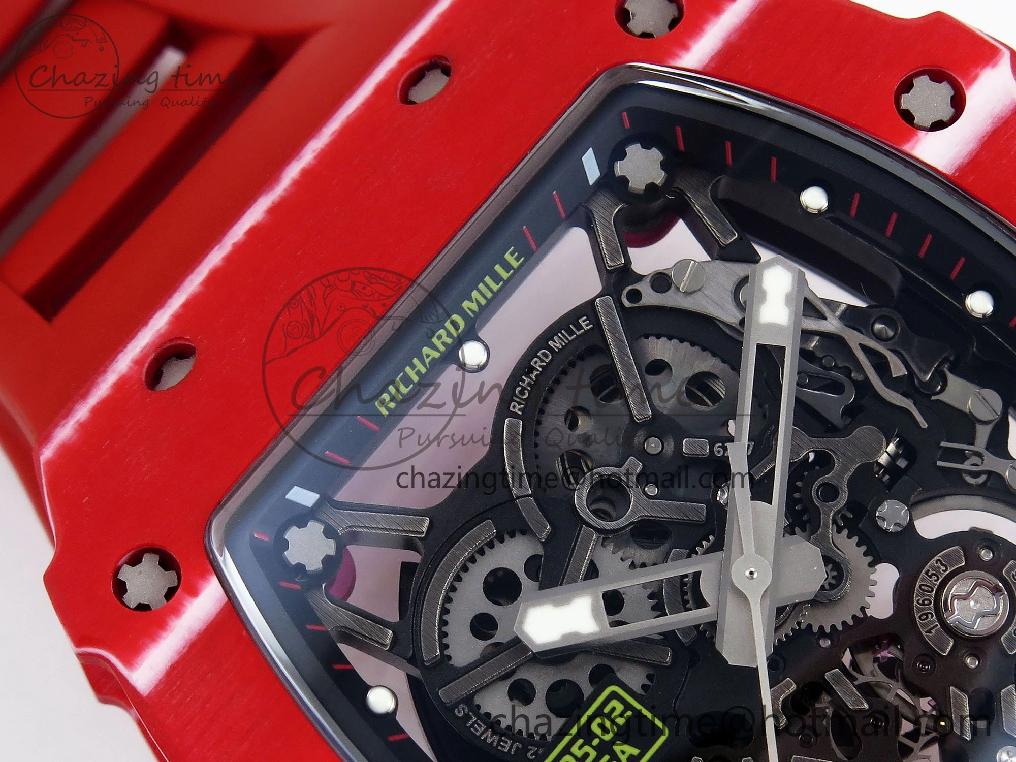 RM035 Red Carbon SONIC Best Edition Skeleton Dial on Red Rubber Strap Clone RMUL2
