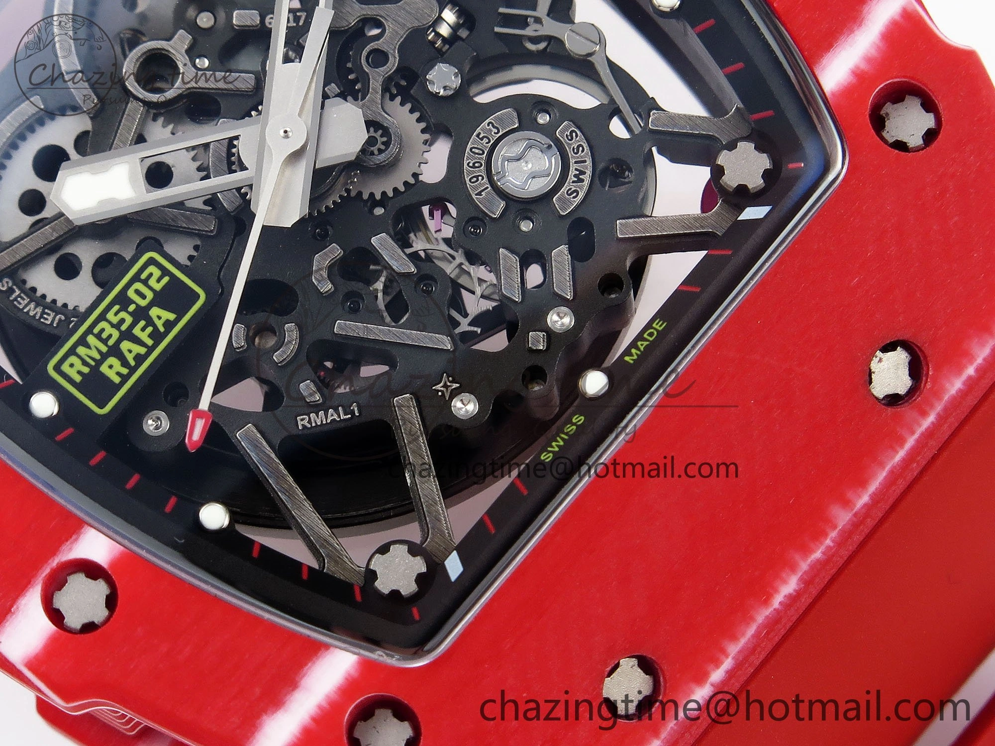 RM035 Red Carbon SONIC Best Edition Skeleton Dial on Red Rubber Strap Clone RMUL2