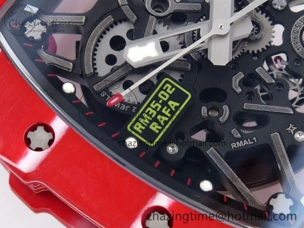 RM035 Red Carbon SONIC Best Edition Skeleton Dial on Red Rubber Strap Clone RMUL2