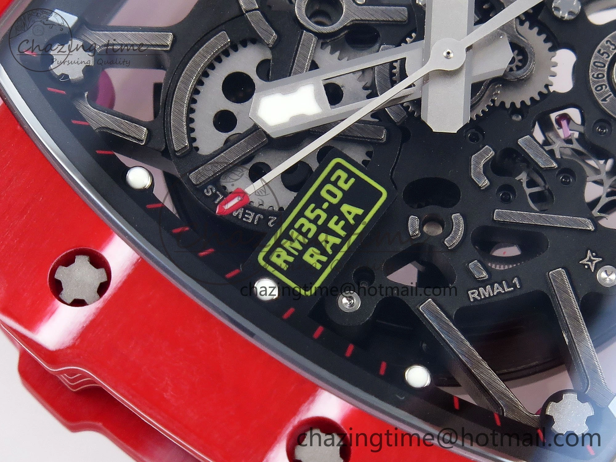 RM035 Red Carbon SONIC Best Edition Skeleton Dial on Red Rubber Strap Clone RMUL2