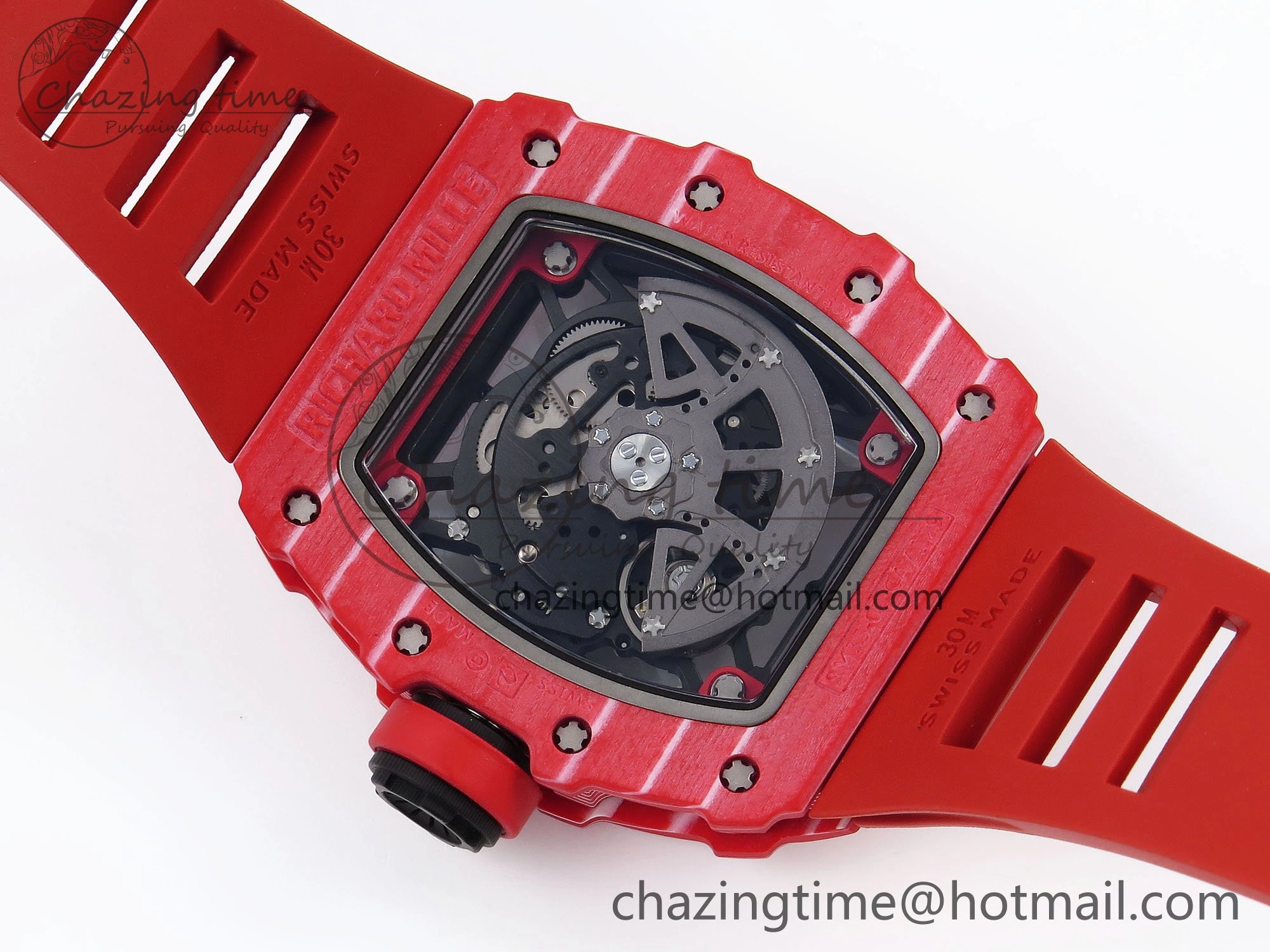 RM035 Red Carbon SONIC Best Edition Skeleton Dial on Red Rubber Strap Clone RMUL2