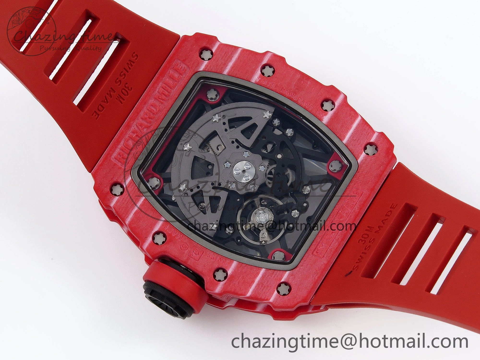 RM035 Red Carbon SONIC Best Edition Skeleton Dial on Red Rubber Strap Clone RMUL2