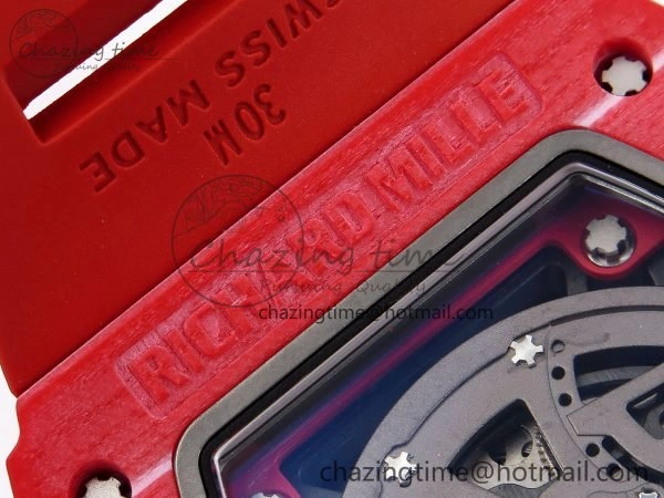 RM035 Red Carbon SONIC Best Edition Skeleton Dial on Red Rubber Strap Clone RMUL2