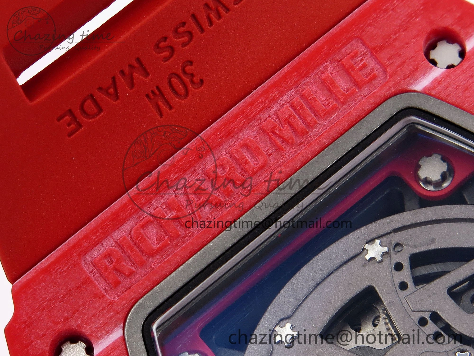 RM035 Red Carbon SONIC Best Edition Skeleton Dial on Red Rubber Strap Clone RMUL2