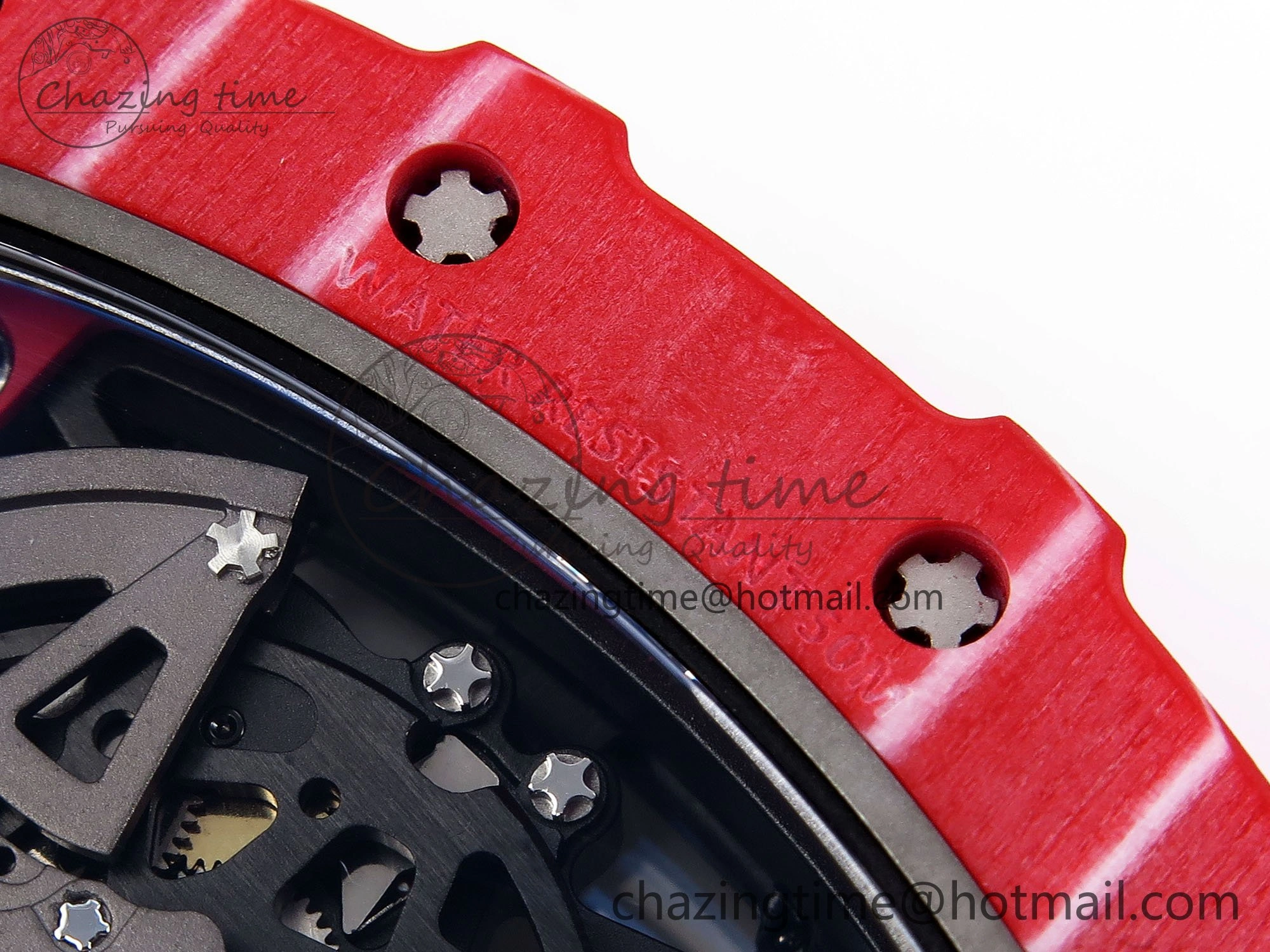 RM035 Red Carbon SONIC Best Edition Skeleton Dial on Red Rubber Strap Clone RMUL2