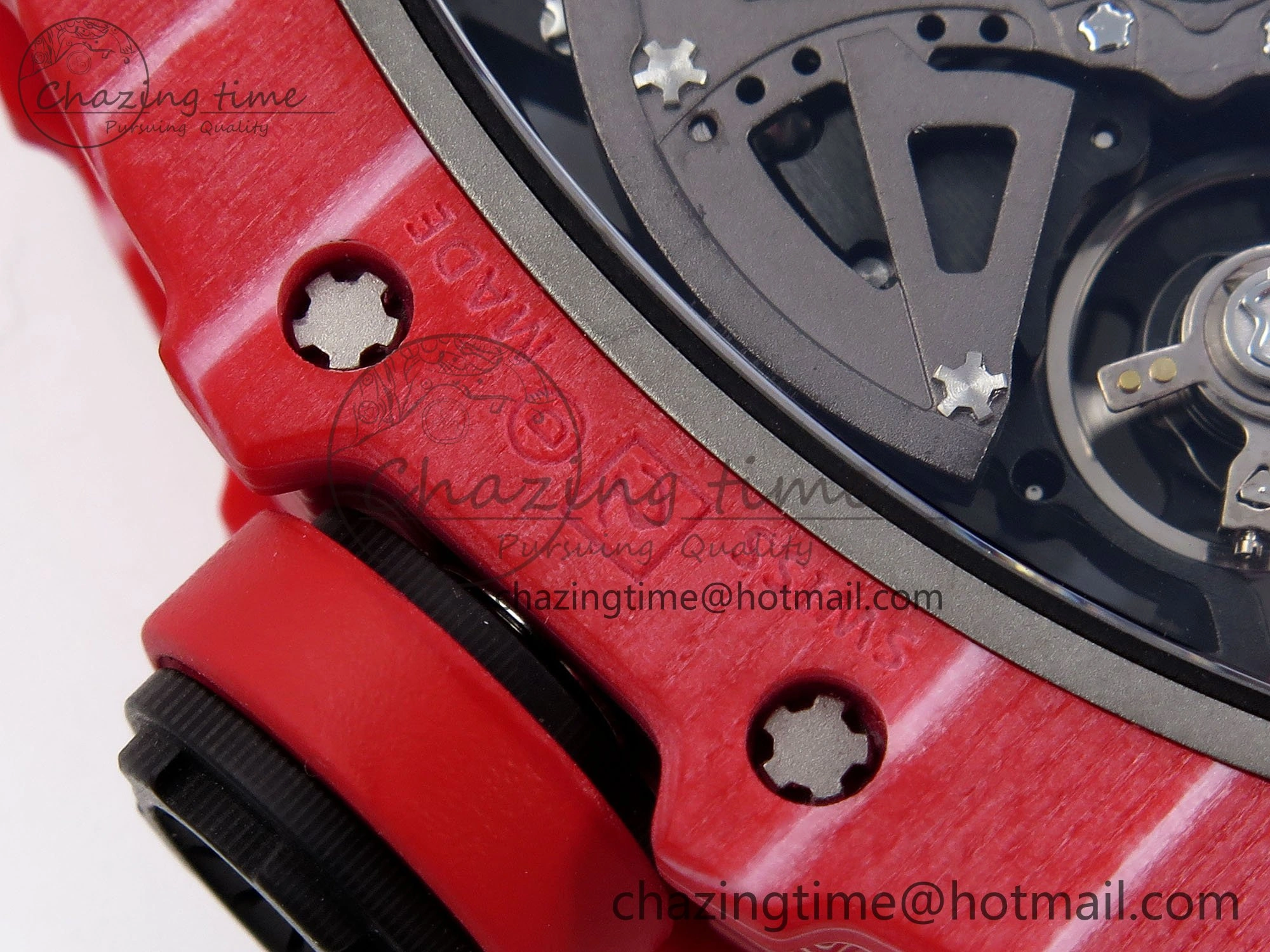 RM035 Red Carbon SONIC Best Edition Skeleton Dial on Red Rubber Strap Clone RMUL2