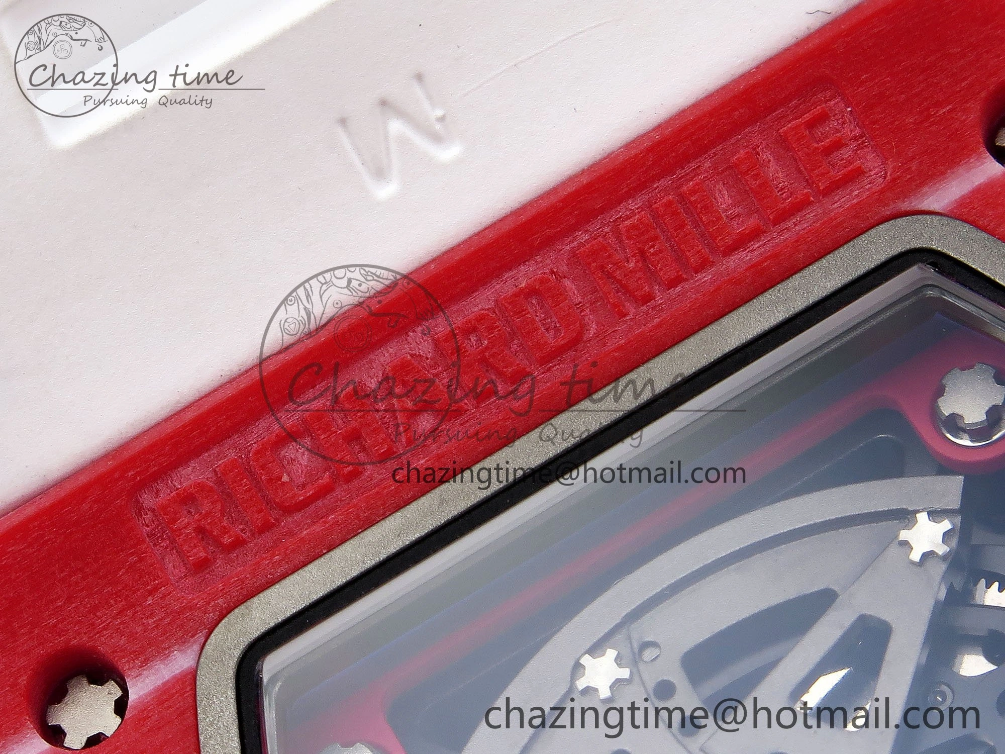 RM035 Red Carbon SONIC Best Edition Skeleton Dial on White Rubber Strap Clone RMUL2