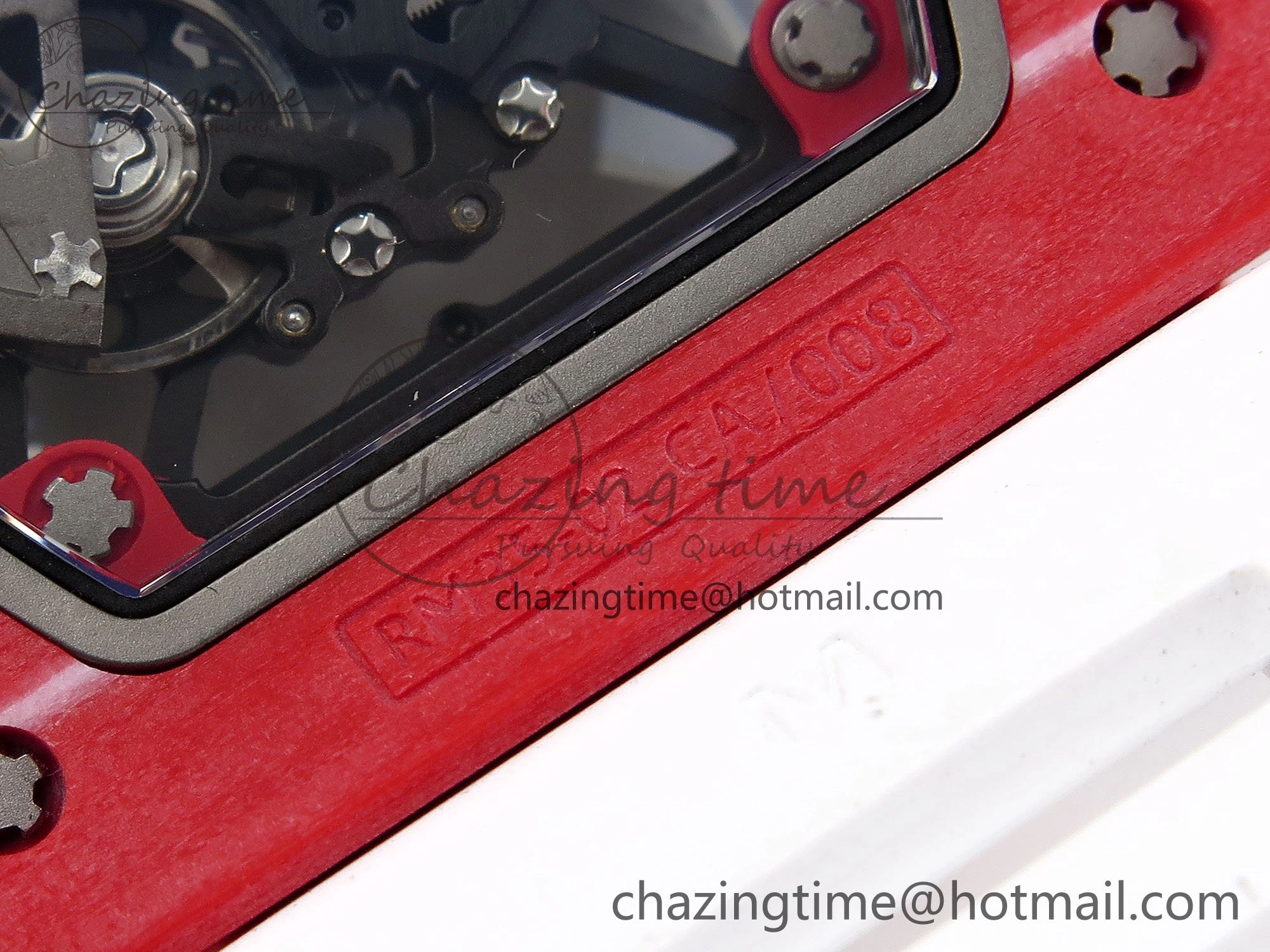 RM035 Red Carbon SONIC Best Edition Skeleton Dial on White Rubber Strap Clone RMUL2