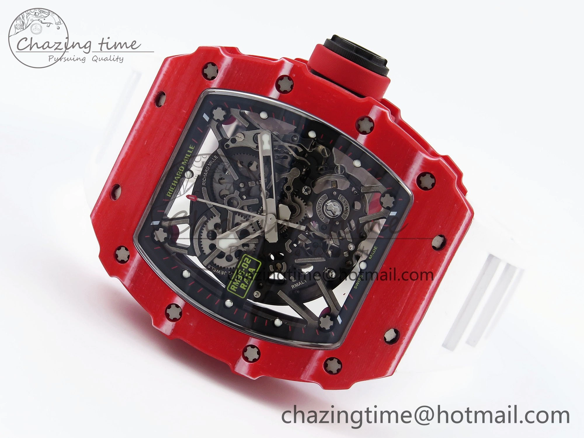 RM035 Red Carbon SONIC Best Edition Skeleton Dial on White Rubber Strap Clone RMUL2