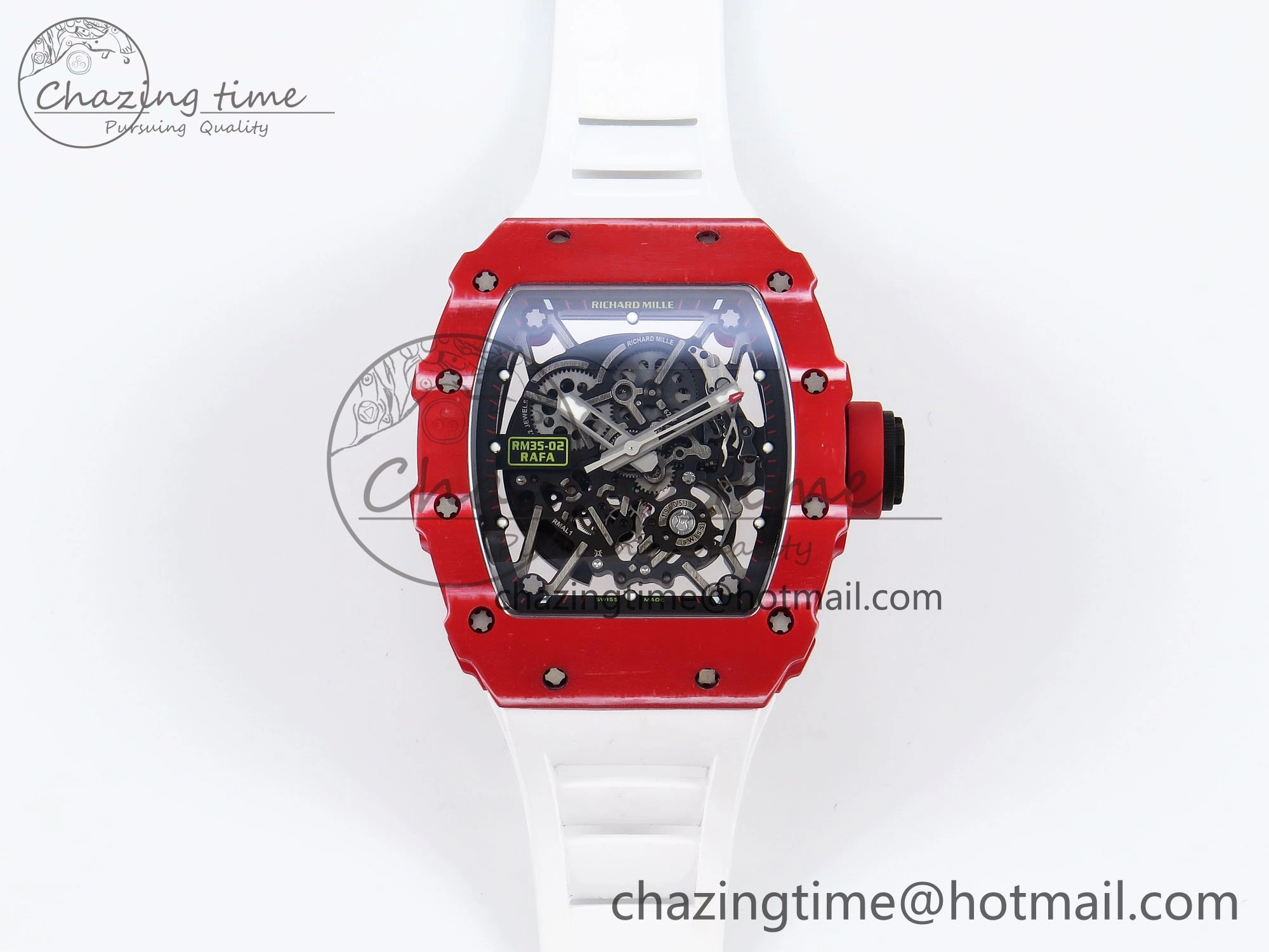 RM035 Red Carbon SONIC Best Edition Skeleton Dial on White Rubber Strap Clone RMUL2