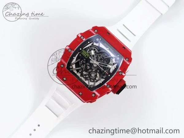RM035 Red Carbon SONIC Best Edition Skeleton Dial on White Rubber Strap Clone RMUL2