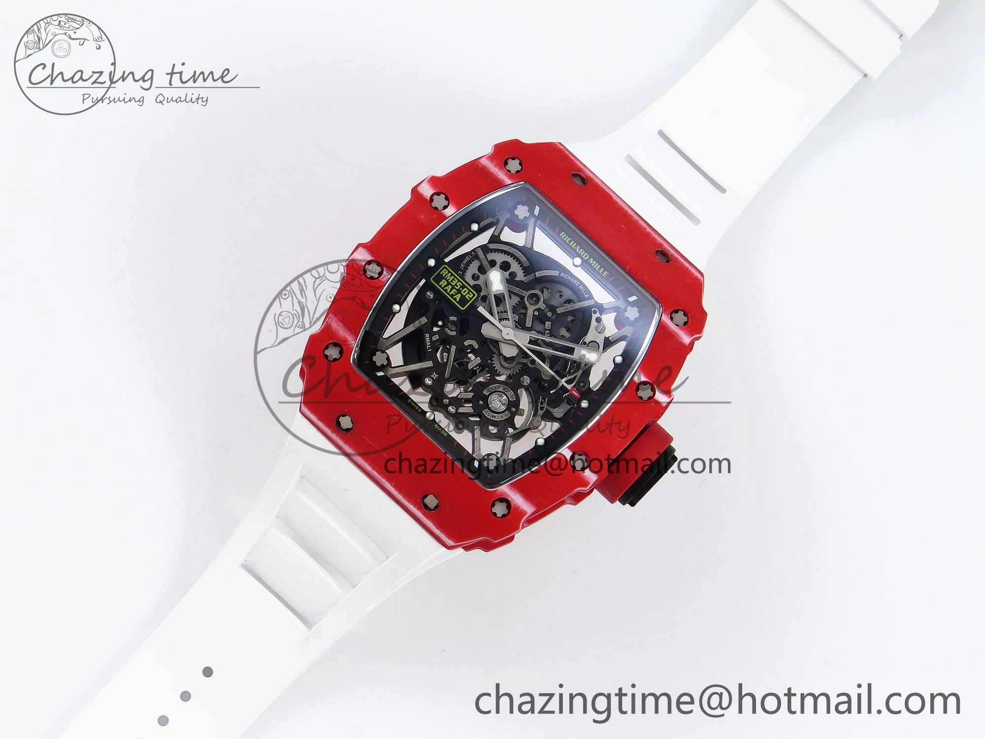 RM035 Red Carbon SONIC Best Edition Skeleton Dial on White Rubber Strap Clone RMUL2
