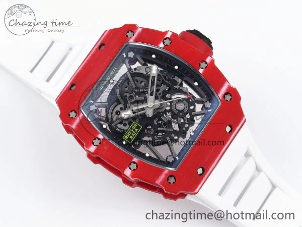 RM035 Red Carbon SONIC Best Edition Skeleton Dial on White Rubber Strap Clone RMUL2