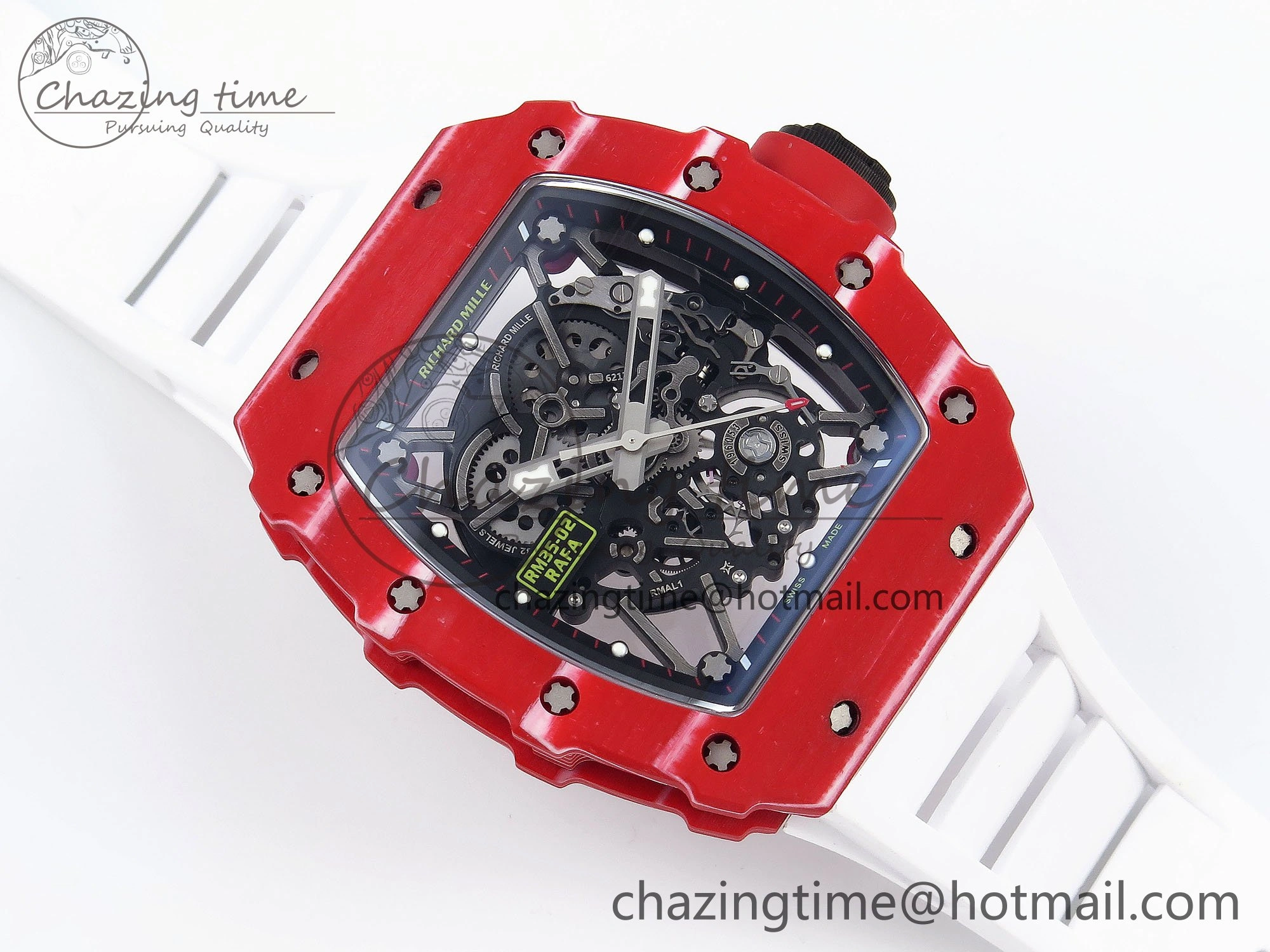 RM035 Red Carbon SONIC Best Edition Skeleton Dial on White Rubber Strap Clone RMUL2
