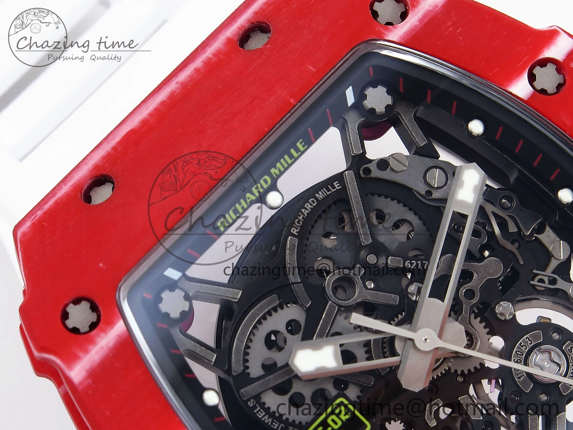 RM035 Red Carbon SONIC Best Edition Skeleton Dial on White Rubber Strap Clone RMUL2