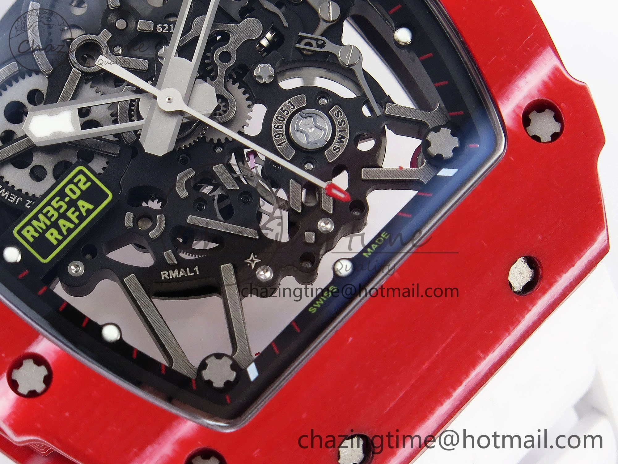 RM035 Red Carbon SONIC Best Edition Skeleton Dial on White Rubber Strap Clone RMUL2