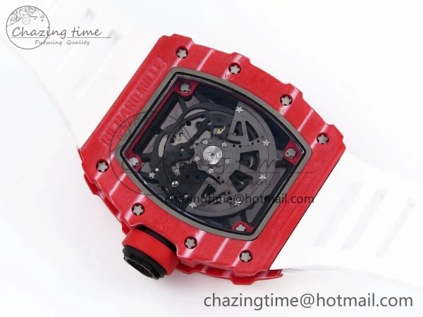 RM035 Red Carbon SONIC Best Edition Skeleton Dial on White Rubber Strap Clone RMUL2