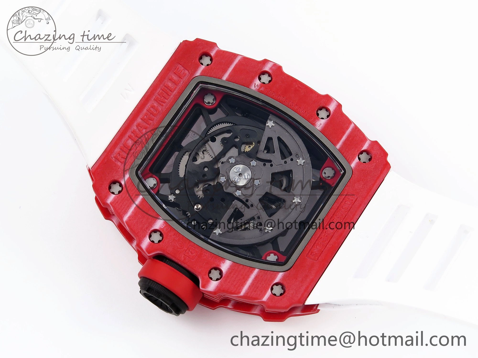 RM035 Red Carbon SONIC Best Edition Skeleton Dial on White Rubber Strap Clone RMUL2