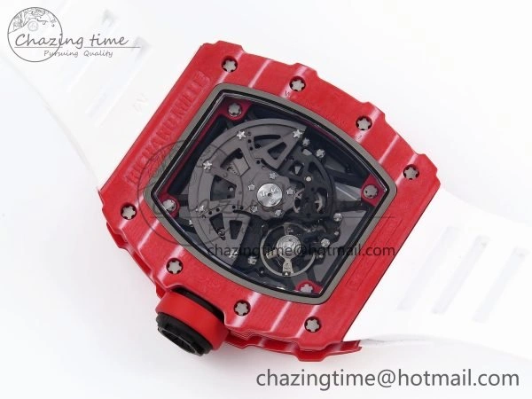 RM035 Red Carbon SONIC Best Edition Skeleton Dial on White Rubber Strap Clone RMUL2