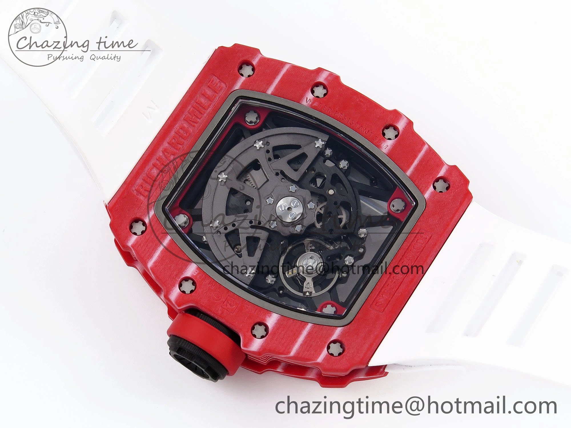 RM035 Red Carbon SONIC Best Edition Skeleton Dial on White Rubber Strap Clone RMUL2