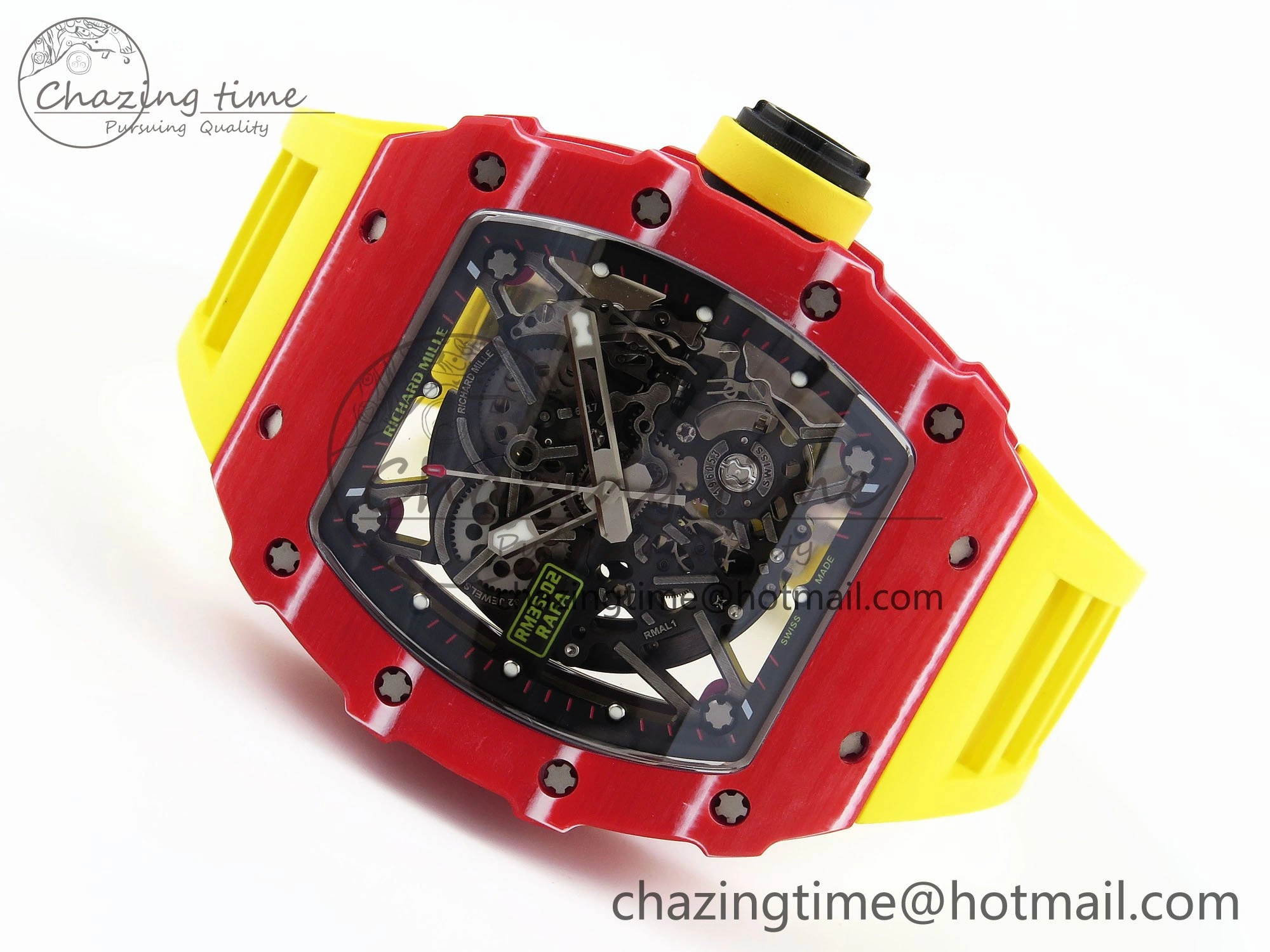 RM035 Red Carbon SONIC Best Edition Skeleton Dial on Yellow Rubber Strap Clone RMUL2