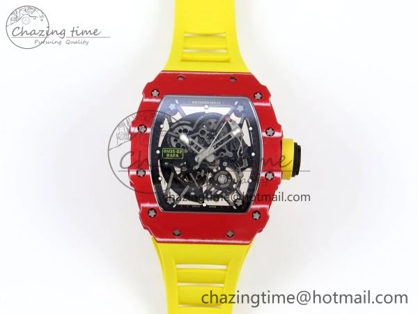 RM035 Red Carbon SONIC Best Edition Skeleton Dial on Yellow Rubber Strap Clone RMUL2