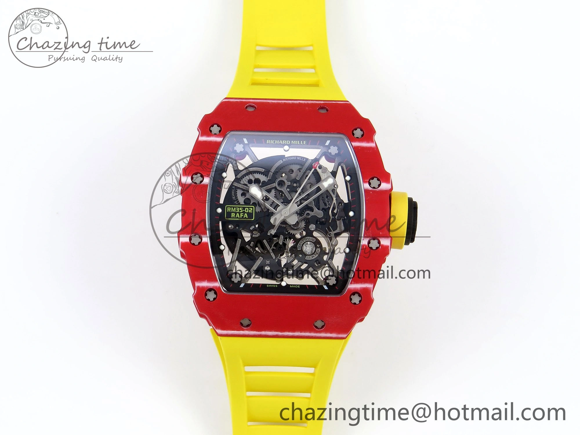 RM035 Red Carbon SONIC Best Edition Skeleton Dial on Yellow Rubber Strap Clone RMUL2
