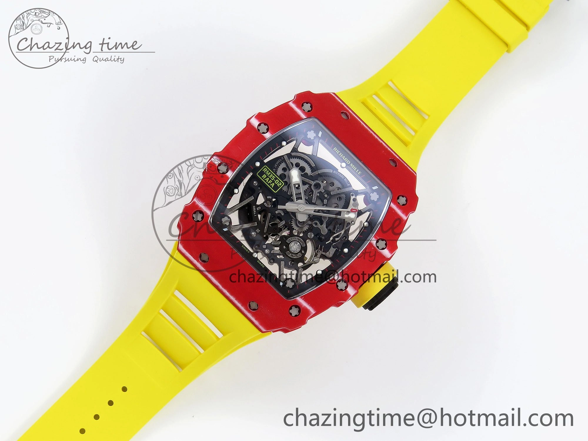 RM035 Red Carbon SONIC Best Edition Skeleton Dial on Yellow Rubber Strap Clone RMUL2