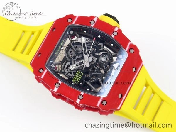 RM035 Red Carbon SONIC Best Edition Skeleton Dial on Yellow Rubber Strap Clone RMUL2