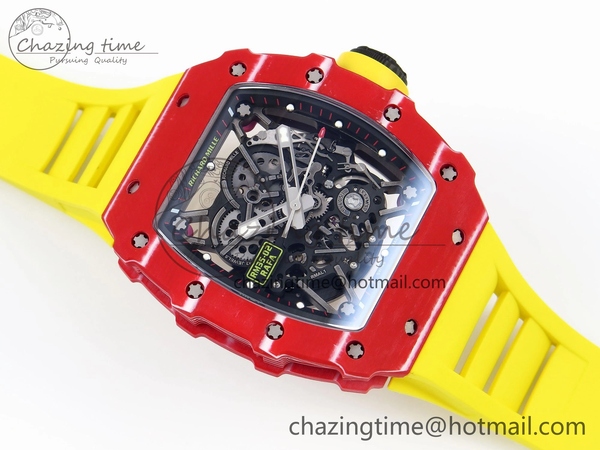 RM035 Red Carbon SONIC Best Edition Skeleton Dial on Yellow Rubber Strap Clone RMUL2