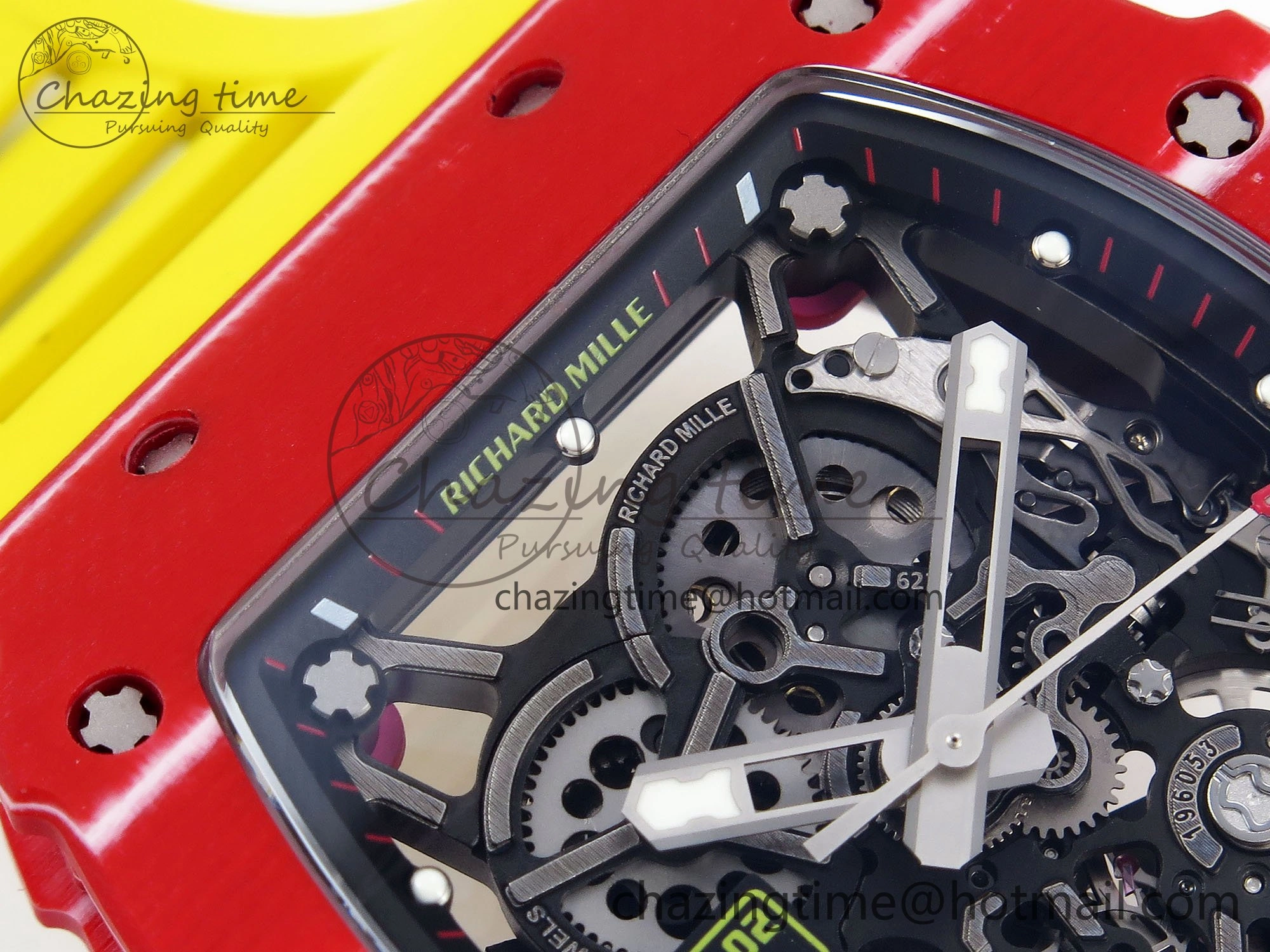 RM035 Red Carbon SONIC Best Edition Skeleton Dial on Yellow Rubber Strap Clone RMUL2