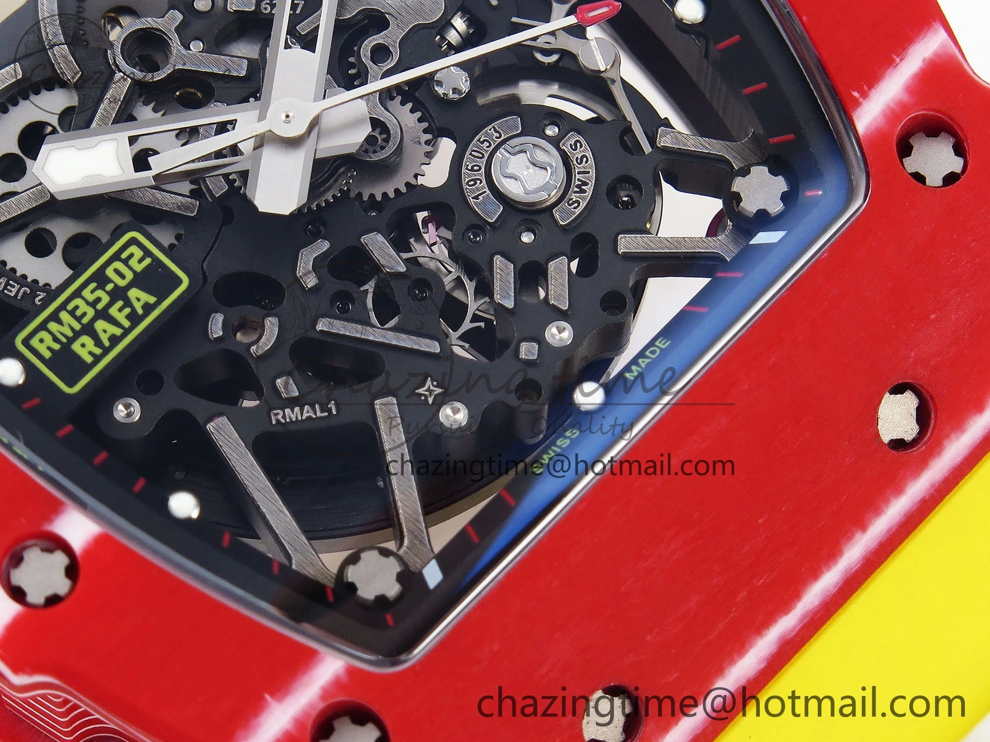 RM035 Red Carbon SONIC Best Edition Skeleton Dial on Yellow Rubber Strap Clone RMUL2