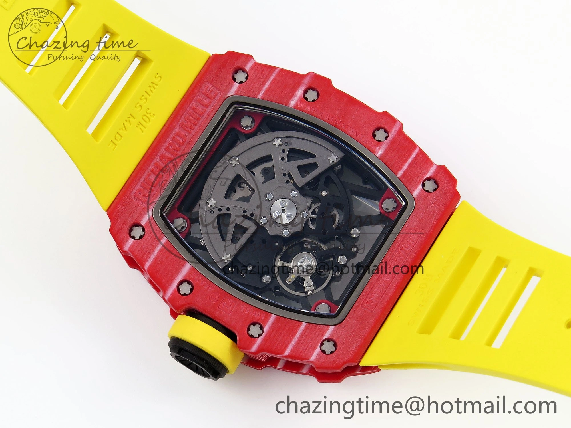 RM035 Red Carbon SONIC Best Edition Skeleton Dial on Yellow Rubber Strap Clone RMUL2