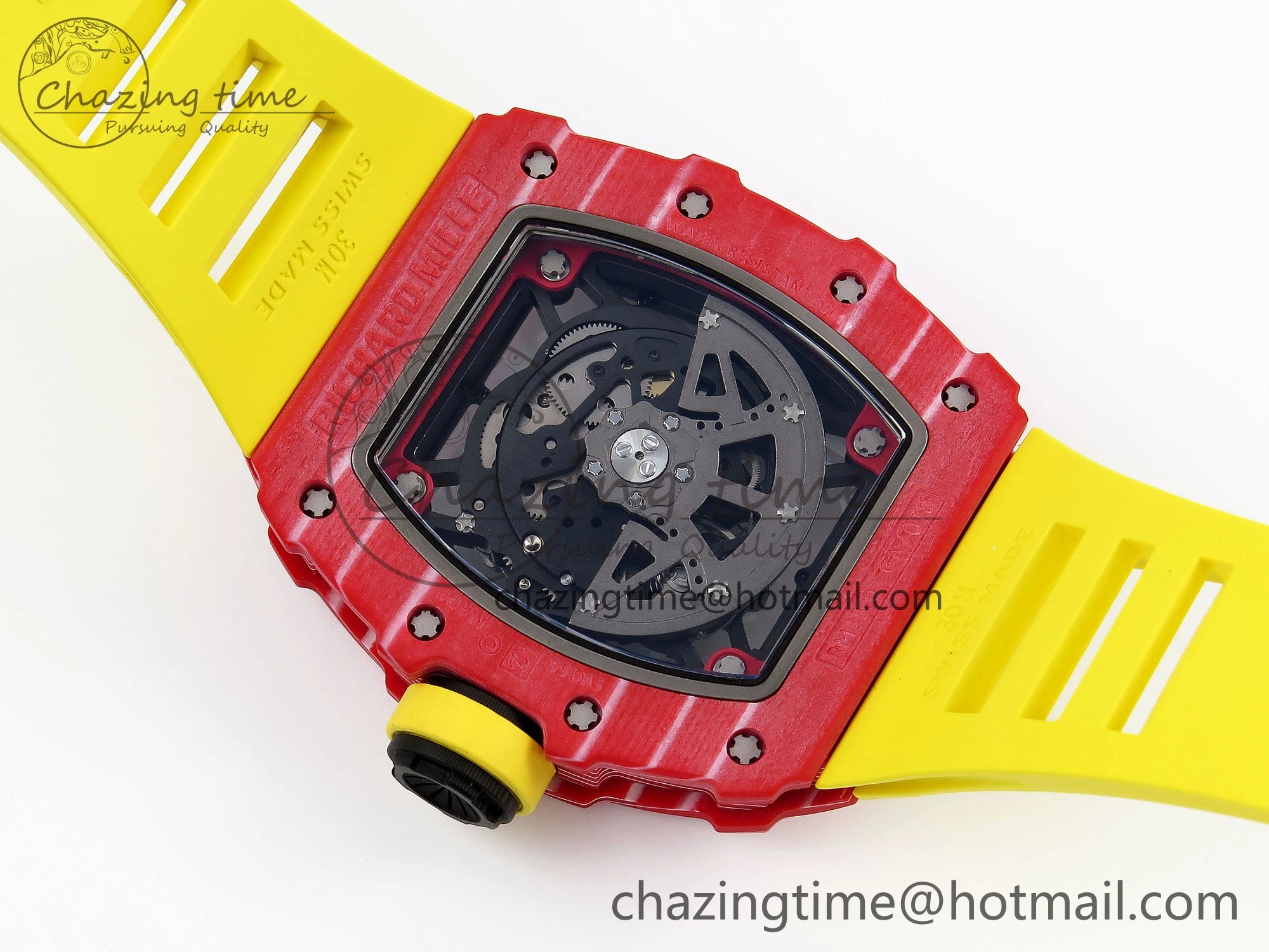RM035 Red Carbon SONIC Best Edition Skeleton Dial on Yellow Rubber Strap Clone RMUL2
